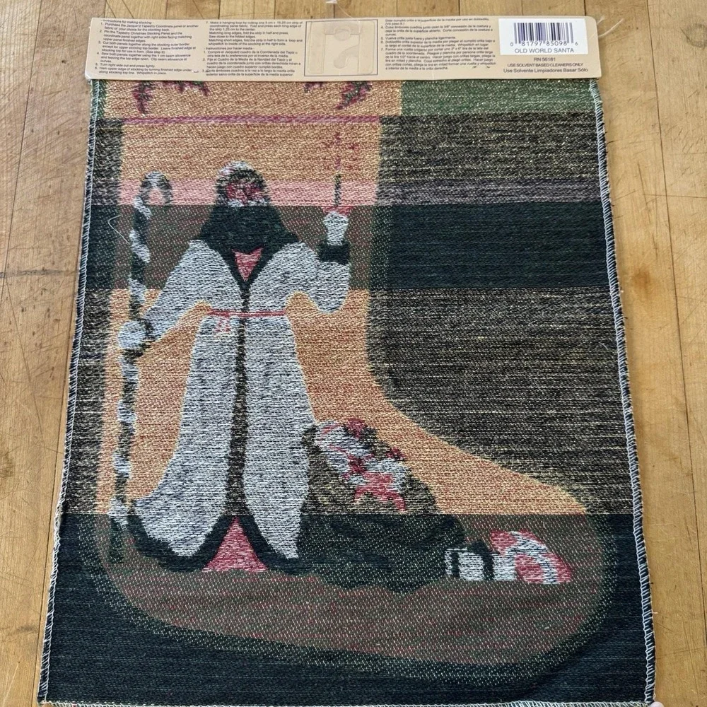 Vintage‎ USA Christmas Old World Santa Stocking Jacquard Tapestry Panel NEW